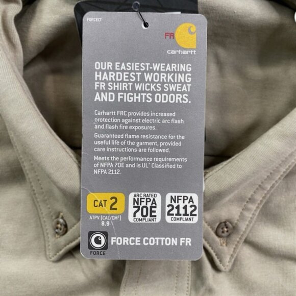 NEW $120 Carhartt FR Flame Resistant Force Cotton Hybrid Shirt!  Tan  101698 - Picture 3 of 4